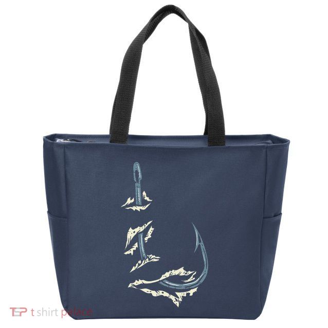 Fish Hook Cool Fishing Fisher Fisherman Angler Dad Zip Tote Bag