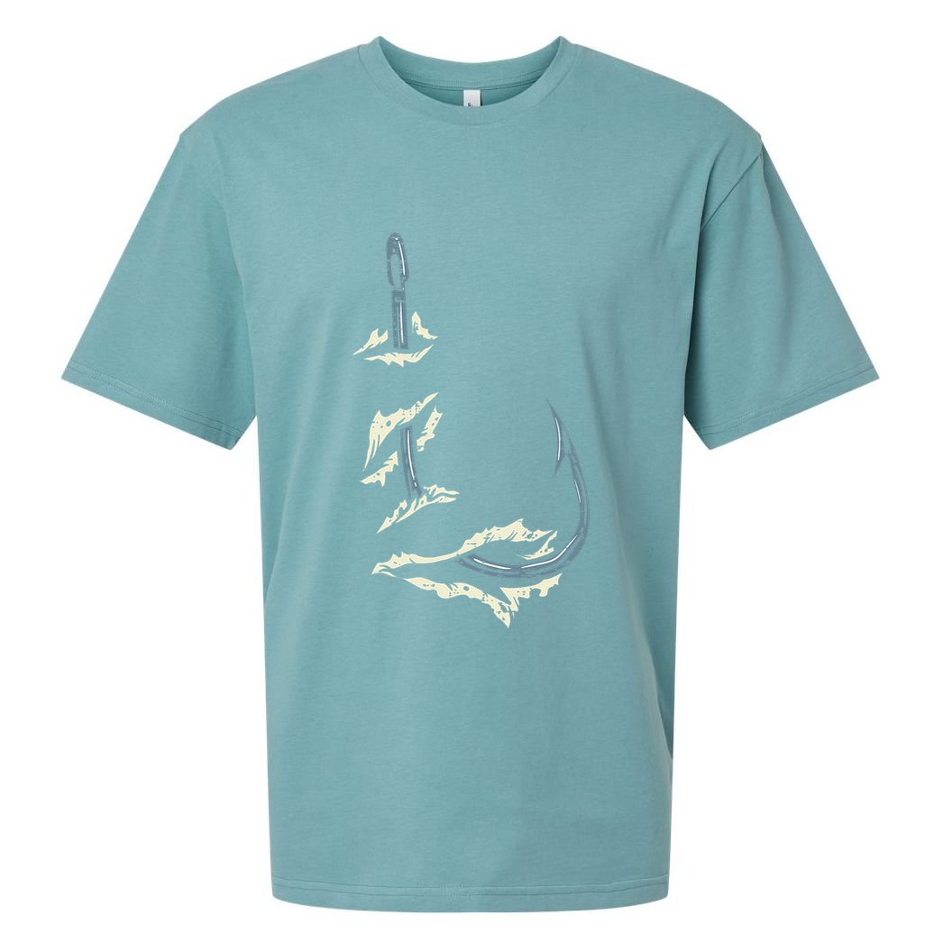 Fish Hook Cool Fishing Fisher Fisherman Angler Dad Sueded Cloud Jersey T-Shirt