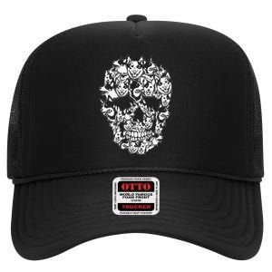 Fun Halloween Costume Skull Australian Cattle Dog Lover High Crown Mesh Back Trucker Hat