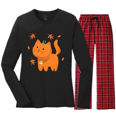 Funny Halloween Cat Cat Pumpkin Jack O Lantern Gift Women's Long Sleeve Flannel Pajama Set 