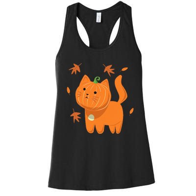 Funny Halloween Cat Cat Pumpkin Jack O Lantern Gift Women's Racerback Tank