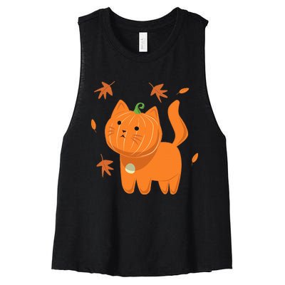 Funny Halloween Cat Cat Pumpkin Jack O Lantern Gift Women's Racerback Cropped Tank