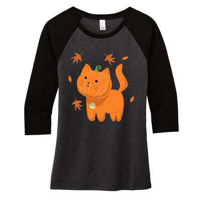 Funny Halloween Cat Cat Pumpkin Jack O Lantern Gift Women's Tri-Blend 3/4-Sleeve Raglan Shirt