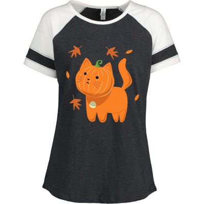 Funny Halloween Cat Cat Pumpkin Jack O Lantern Gift Enza Ladies Jersey Colorblock Tee