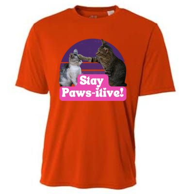 Funny Hilarious Cat Meme Kitty Feline Lover Stay Pawsitive Gift Cooling Performance Crew T-Shirt