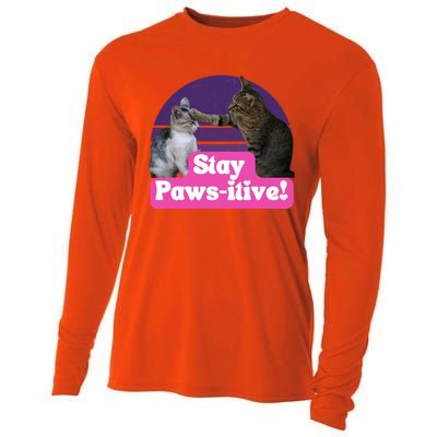 Funny Hilarious Cat Meme Kitty Feline Lover Stay Pawsitive Gift Cooling Performance Long Sleeve Crew