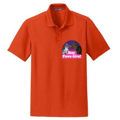 Funny Hilarious Cat Meme Kitty Feline Lover Stay Pawsitive Gift Dry Zone Grid Polo