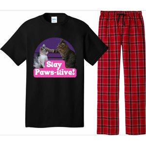 Funny Hilarious Cat Meme Kitty Feline Lover Stay Pawsitive Gift Pajama Set