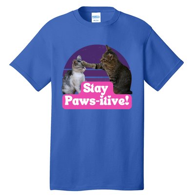 Funny Hilarious Cat Meme Kitty Feline Lover Stay Pawsitive Gift Tall T-Shirt