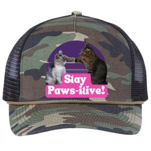 Funny Hilarious Cat Meme Kitty Feline Lover Stay Pawsitive Gift Retro Rope Trucker Hat Cap