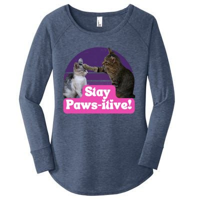 Funny Hilarious Cat Meme Kitty Feline Lover Stay Pawsitive Gift Women's Perfect Tri Tunic Long Sleeve Shirt