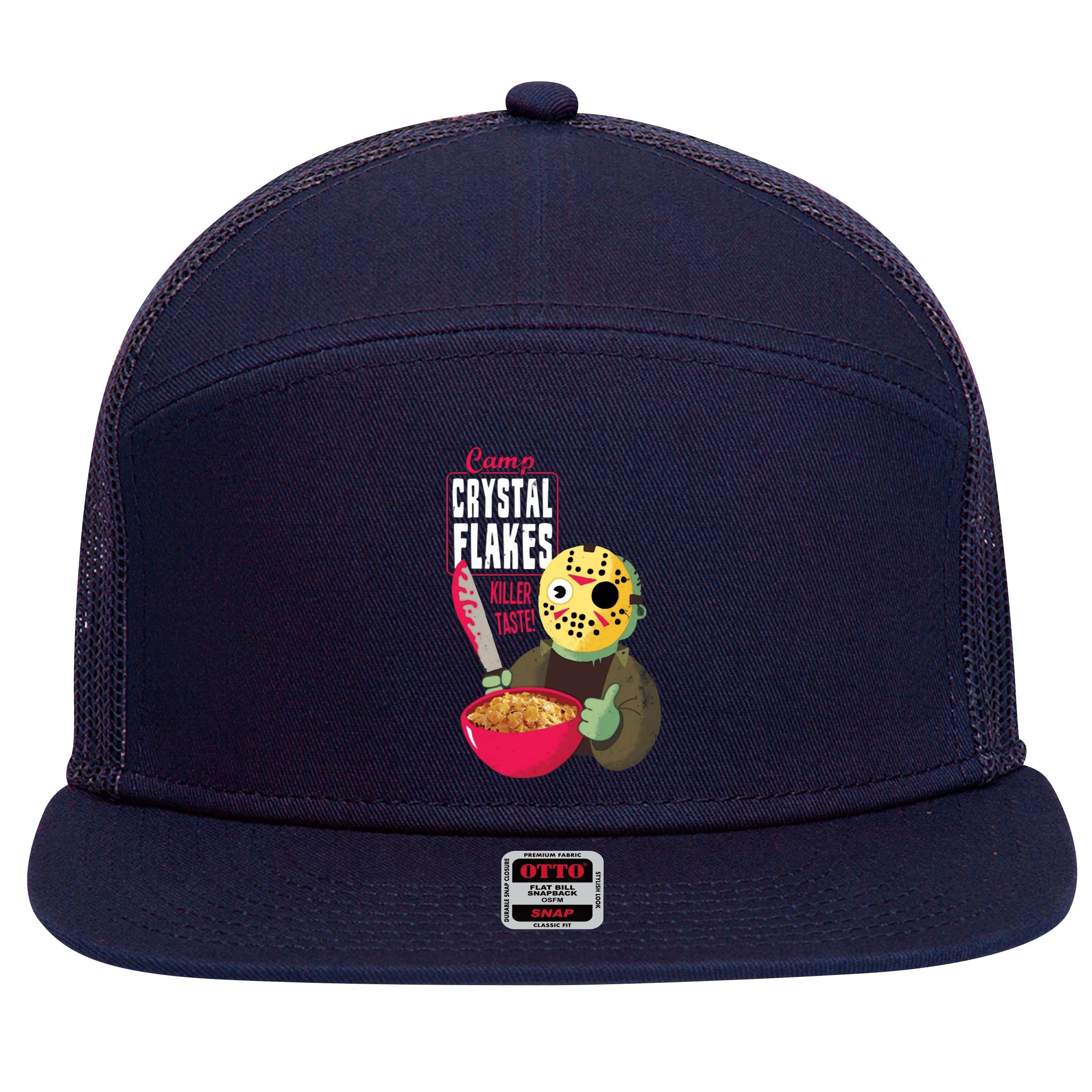 Funny Halloween Camp Crystal Flakes 7 Panel Mesh Trucker Snapback Hat