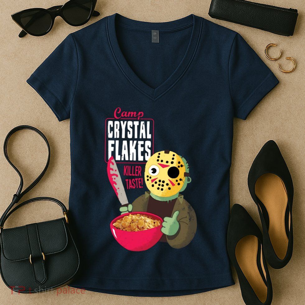 Funny Halloween Camp Crystal Flakes Women's V-Neck T-Shirt