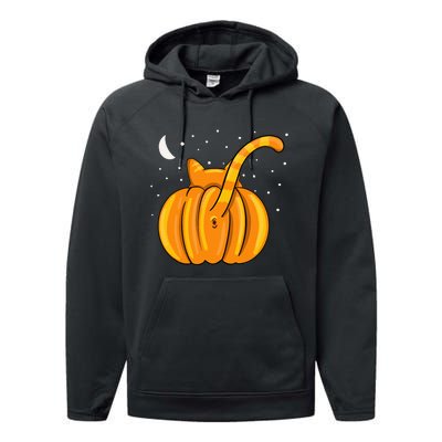 Funny Halloween Cat Butt Pumpkin Orange Tabby Lover Performance Fleece Hoodie