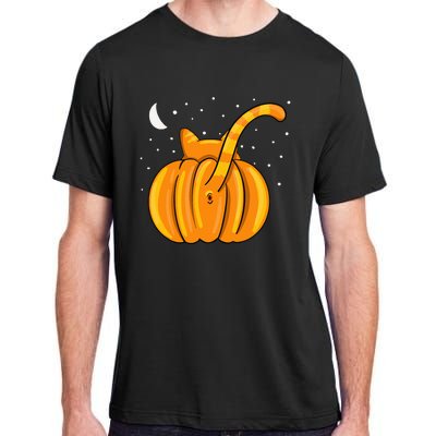 Funny Halloween Cat Butt Pumpkin Orange Tabby Lover Adult ChromaSoft Performance T-Shirt