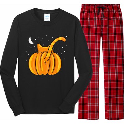 Funny Halloween Cat Butt Pumpkin Orange Tabby Lover Long Sleeve Pajama Set