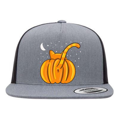 Funny Halloween Cat Butt Pumpkin Orange Tabby Lover Flat Bill Trucker Hat