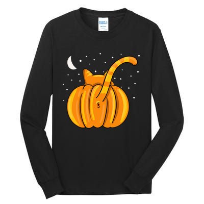 Funny Halloween Cat Butt Pumpkin Orange Tabby Lover Tall Long Sleeve T-Shirt