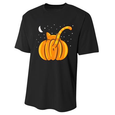 Funny Halloween Cat Butt Pumpkin Orange Tabby Lover Performance Sprint T-Shirt