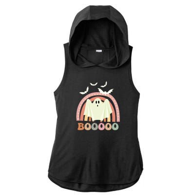 Funny Halloween Cute Ghost Retro Rainbow Spooky Ladies PosiCharge Tri-Blend Wicking Draft Hoodie Tank