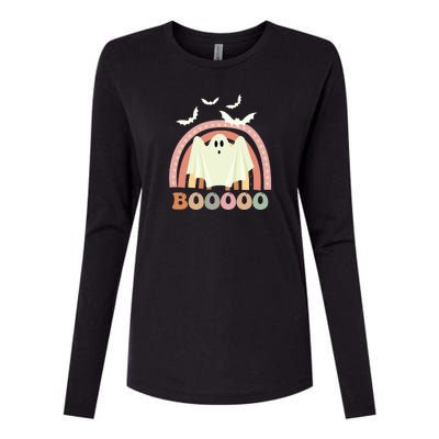 Funny Halloween Cute Ghost Retro Rainbow Spooky Womens Cotton Relaxed Long Sleeve T-Shirt