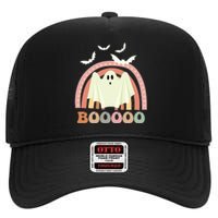 Funny Halloween Cute Ghost Retro Rainbow Spooky High Crown Mesh Back Trucker Hat