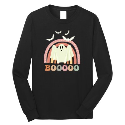 Funny Halloween Cute Ghost Retro Rainbow Spooky Long Sleeve Shirt