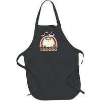 Funny Halloween Cute Ghost Retro Rainbow Spooky Full-Length Apron With Pockets