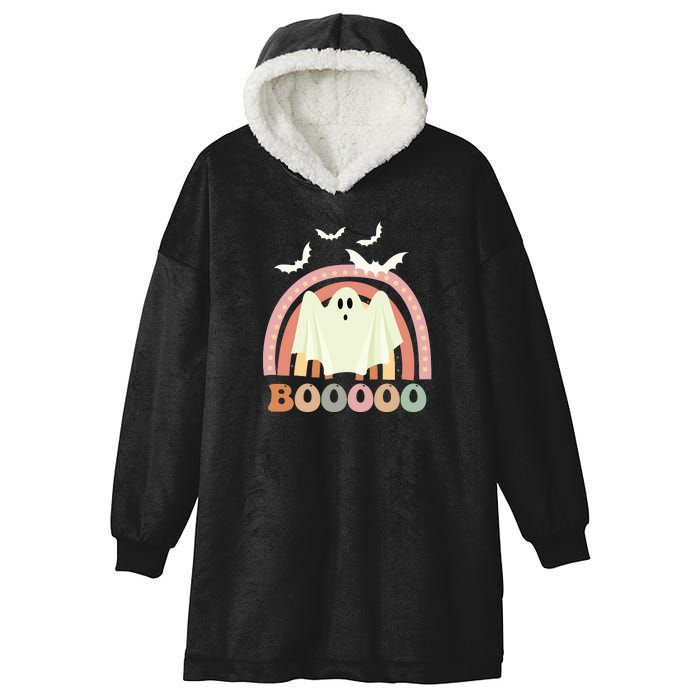 Funny Halloween Cute Ghost Retro Rainbow Spooky Hooded Wearable Blanket