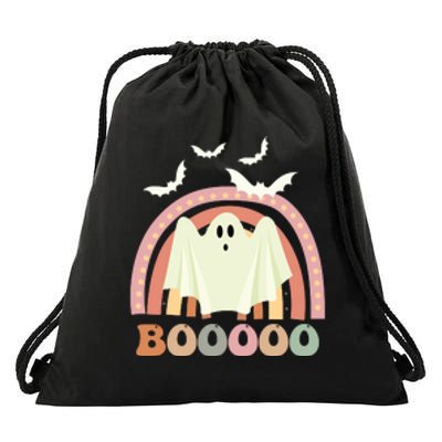 Funny Halloween Cute Ghost Retro Rainbow Spooky Drawstring Bag