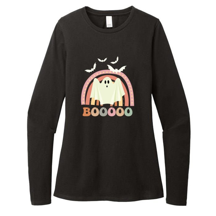 Funny Halloween Cute Ghost Retro Rainbow Spooky Womens CVC Long Sleeve Shirt