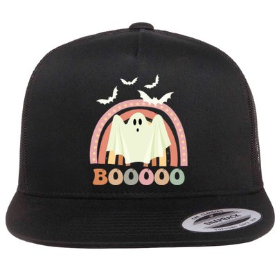 Funny Halloween Cute Ghost Retro Rainbow Spooky Flat Bill Trucker Hat