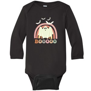 Funny Halloween Cute Ghost Retro Rainbow Spooky Baby Long Sleeve Bodysuit