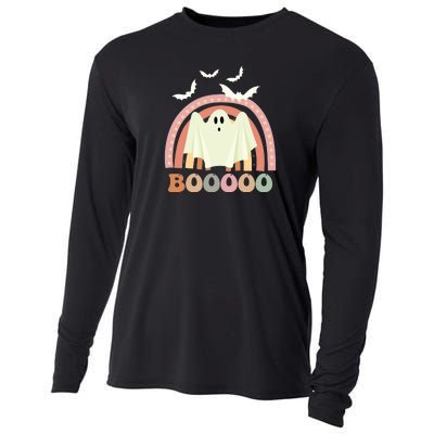 Funny Halloween Cute Ghost Retro Rainbow Spooky Cooling Performance Long Sleeve Crew