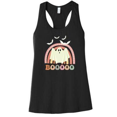 Funny Halloween Cute Ghost Retro Rainbow Spooky Women's Racerback Tank