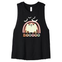 Funny Halloween Cute Ghost Retro Rainbow Spooky Women's Racerback Cropped Tank