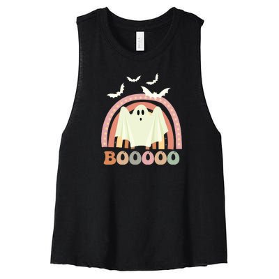 Funny Halloween Cute Ghost Retro Rainbow Spooky Women's Racerback Cropped Tank