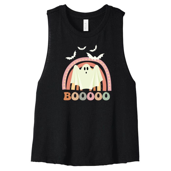 Funny Halloween Cute Ghost Retro Rainbow Spooky Women's Racerback Cropped Tank