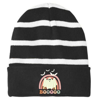 Funny Halloween Cute Ghost Retro Rainbow Spooky Striped Beanie with Solid Band