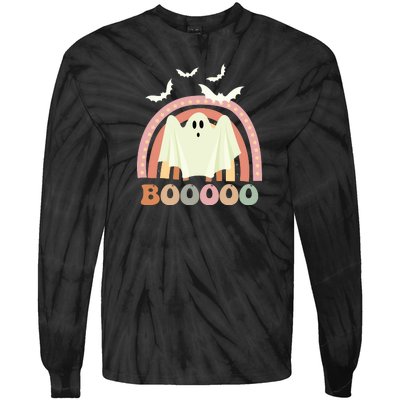 Funny Halloween Cute Ghost Retro Rainbow Spooky Tie-Dye Long Sleeve Shirt