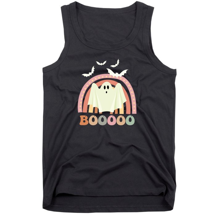 Funny Halloween Cute Ghost Retro Rainbow Spooky Tank Top