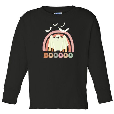 Funny Halloween Cute Ghost Retro Rainbow Spooky Toddler Long Sleeve Shirt