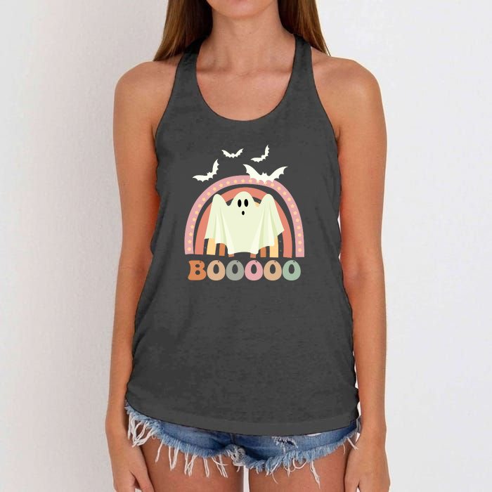 Funny Halloween Cute Ghost Retro Rainbow Spooky Women's Knotted Racerback Tank