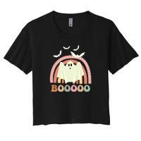 Funny Halloween Cute Ghost Retro Rainbow Spooky Women's Crop Top Tee