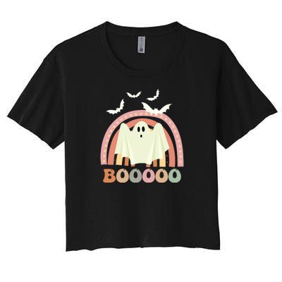 Funny Halloween Cute Ghost Retro Rainbow Spooky Women's Crop Top Tee