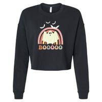 Funny Halloween Cute Ghost Retro Rainbow Spooky Cropped Pullover Crew