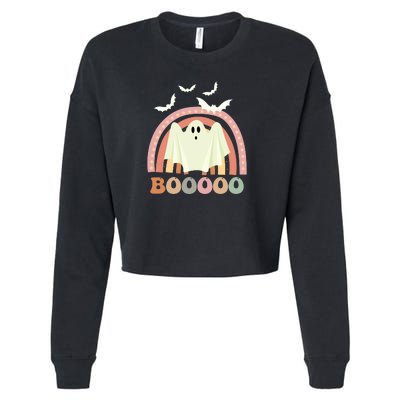 Funny Halloween Cute Ghost Retro Rainbow Spooky Cropped Pullover Crew