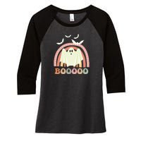 Funny Halloween Cute Ghost Retro Rainbow Spooky Women's Tri-Blend 3/4-Sleeve Raglan Shirt