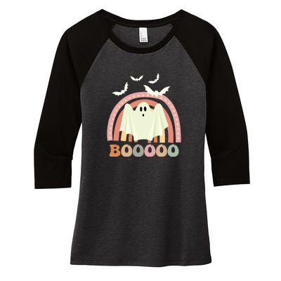 Funny Halloween Cute Ghost Retro Rainbow Spooky Women's Tri-Blend 3/4-Sleeve Raglan Shirt