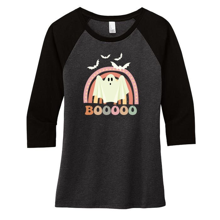 Funny Halloween Cute Ghost Retro Rainbow Spooky Women's Tri-Blend 3/4-Sleeve Raglan Shirt